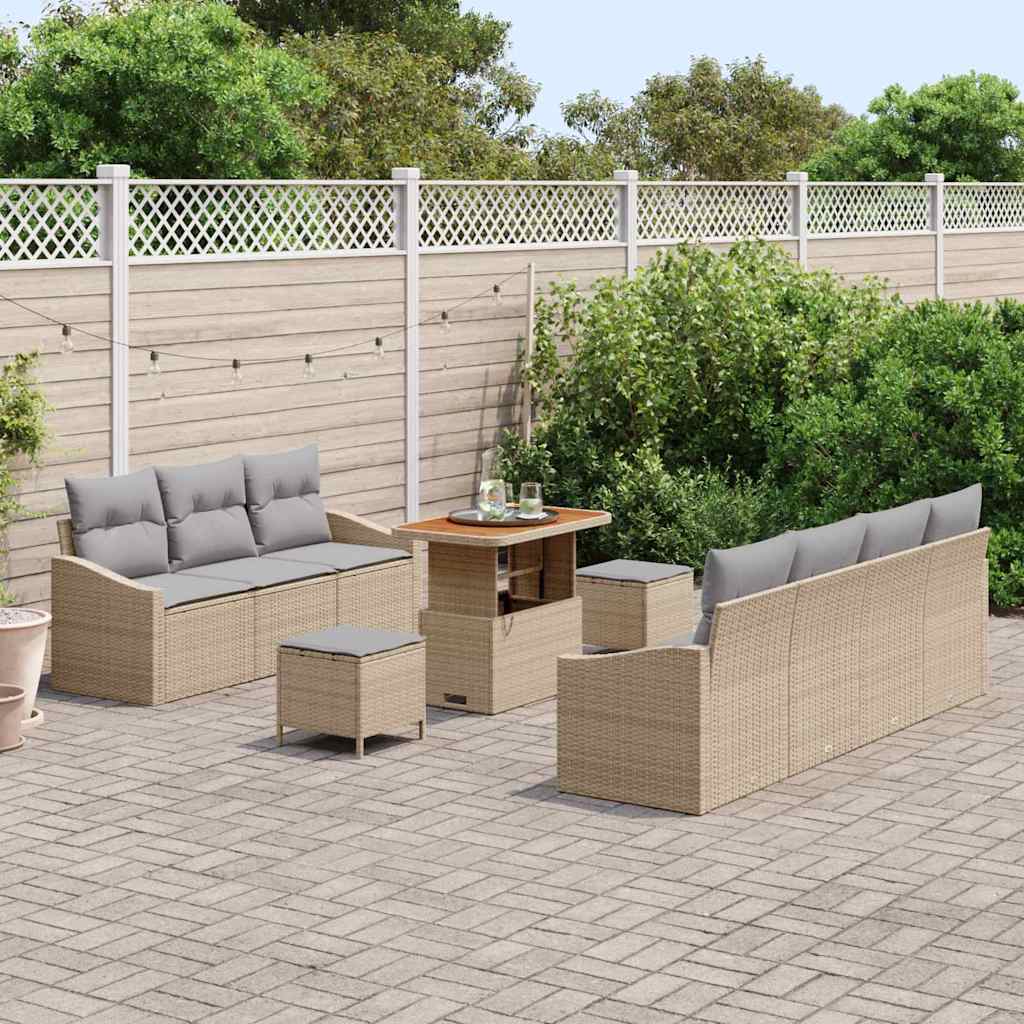 Set Divano da Giardino con cuscino 10 pcs Beige Poly Rattan - homemem39