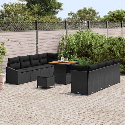 Set Divano da Giardino con cuscino 11 pcs Nero Poly Rattan - homemem39