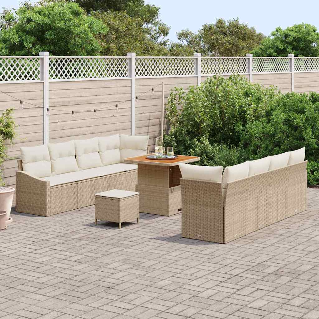 Set Divano da Giardino con cuscino 11 pcs Beige Poly Rattan - homemem39