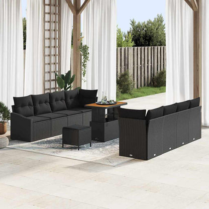 Set Divano da Giardino con cuscino 11 pcs Nero Poly Rattan - homemem39