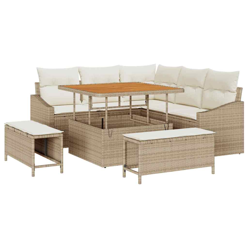 Set Divano da Giardino con cuscino 8 pcs Beige Poly Rattan - homemem39