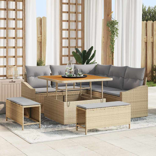 Set Divano da Giardino con cuscino 8 pcs Beige Poly Rattan - homemem39