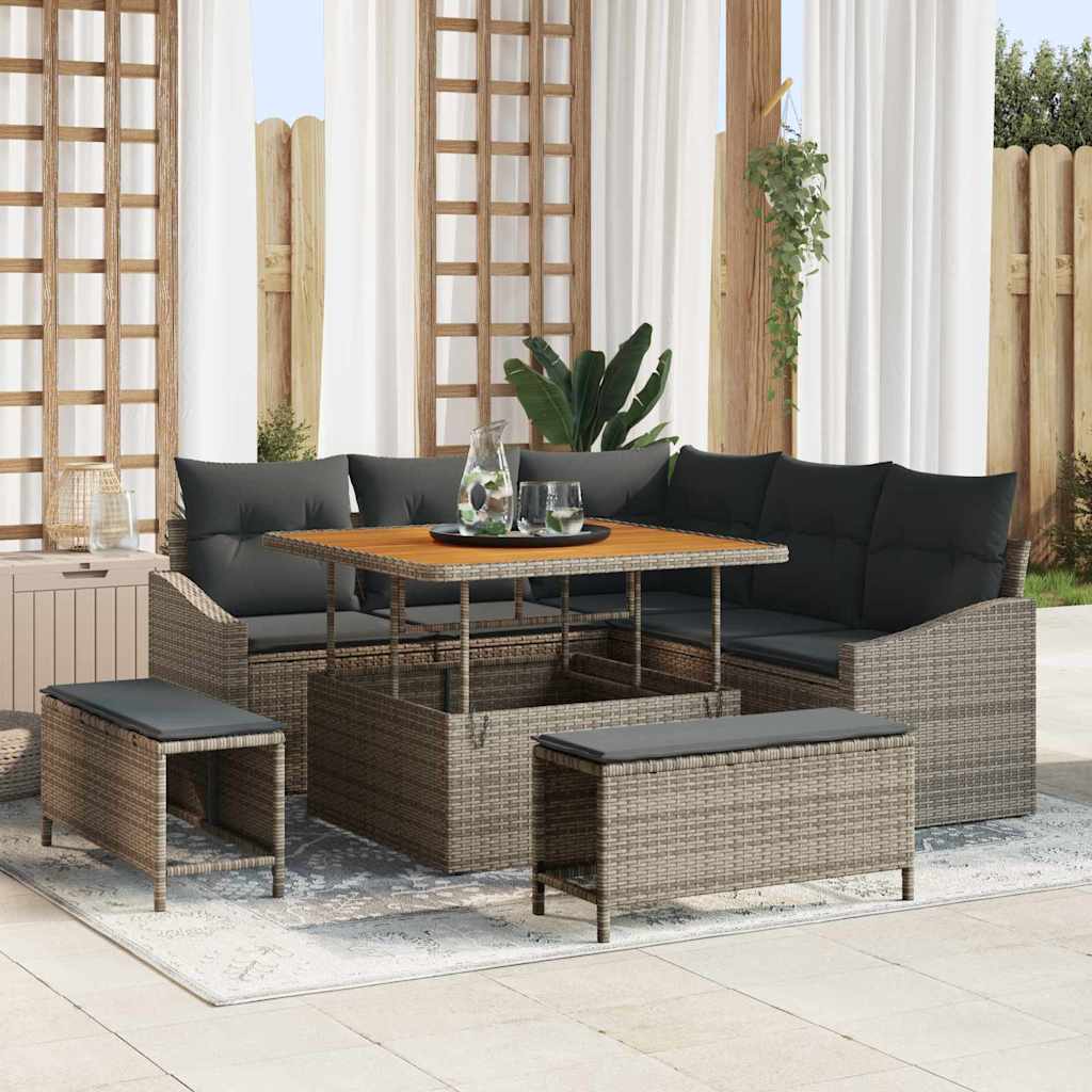 Set Divano da Giardino con cuscino 8 pcs Grigio Poly Rattan - homemem39