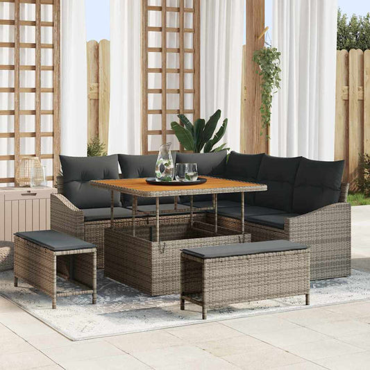 Set Divano da Giardino con cuscino 8 pcs Grigio Poly Rattan - homemem39