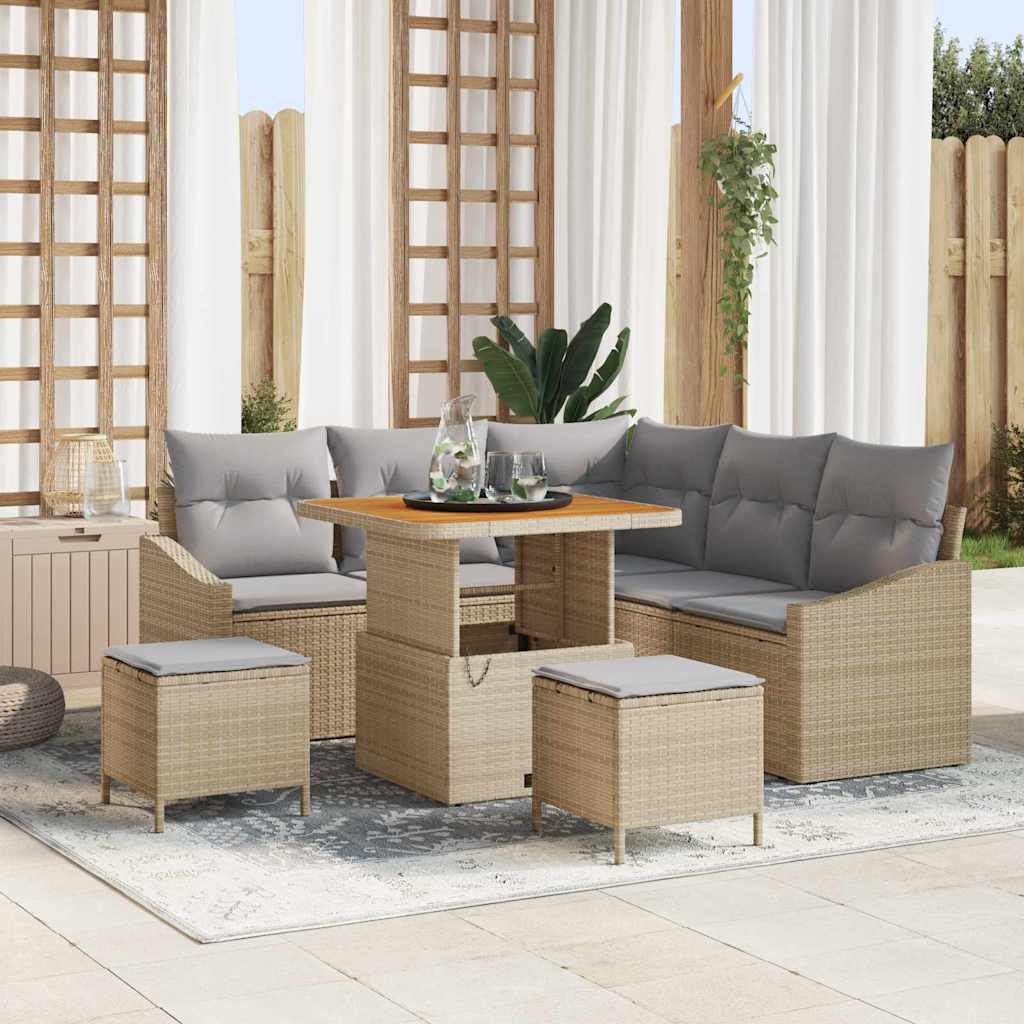Set Divano da Giardino con cuscino 8 pcs Beige Poly Rattan - homemem39