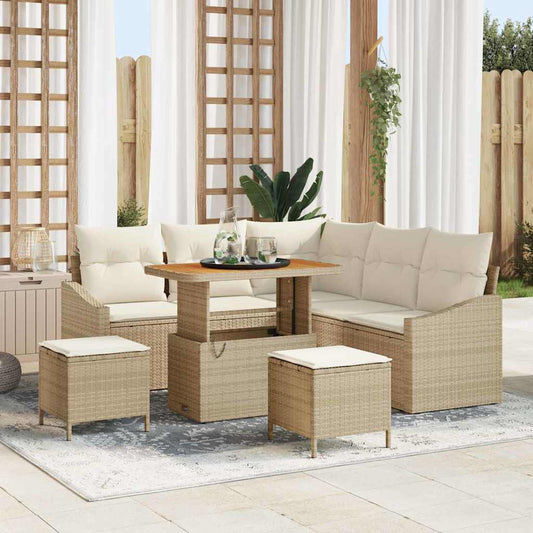 Set Divano da Giardino con cuscino 8 pcs Beige Poly Rattan - homemem39
