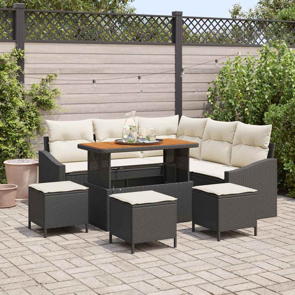 Set Divano da Giardino con cuscino 9 pcs Nero Poly Rattan - homemem39
