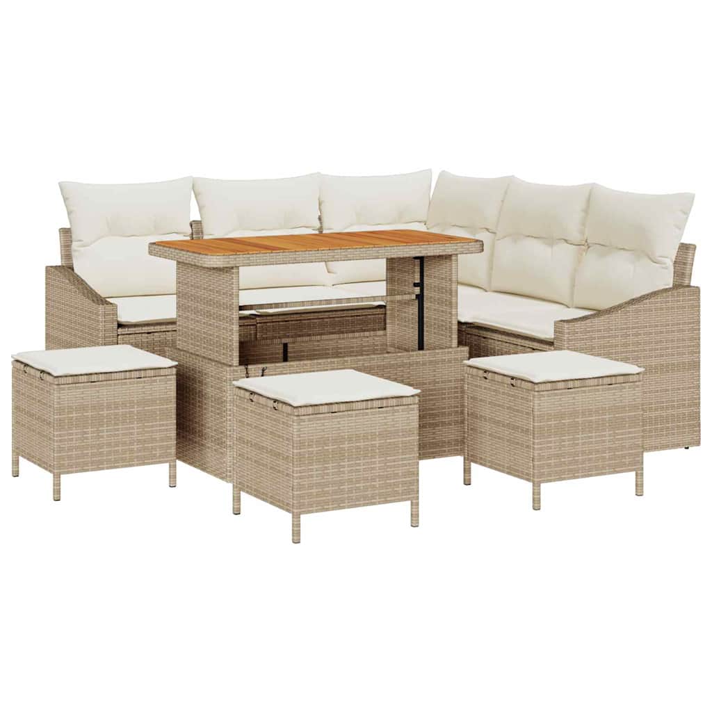 Set Divano da Giardino con cuscino 9 pcs Beige Poly Rattan - homemem39