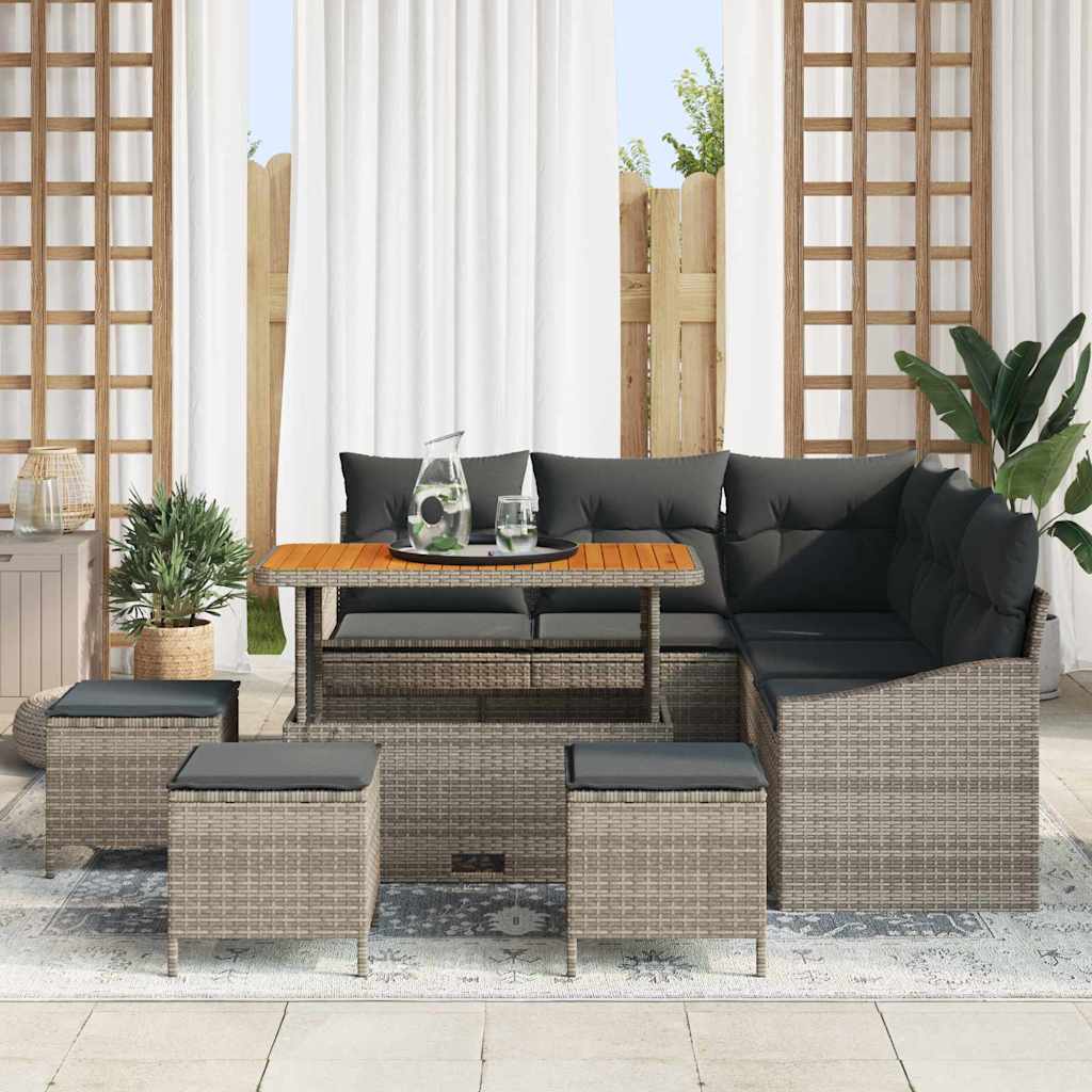 Set Divano da Giardino con cuscino 9 pcs Grigio Poly Rattan - homemem39