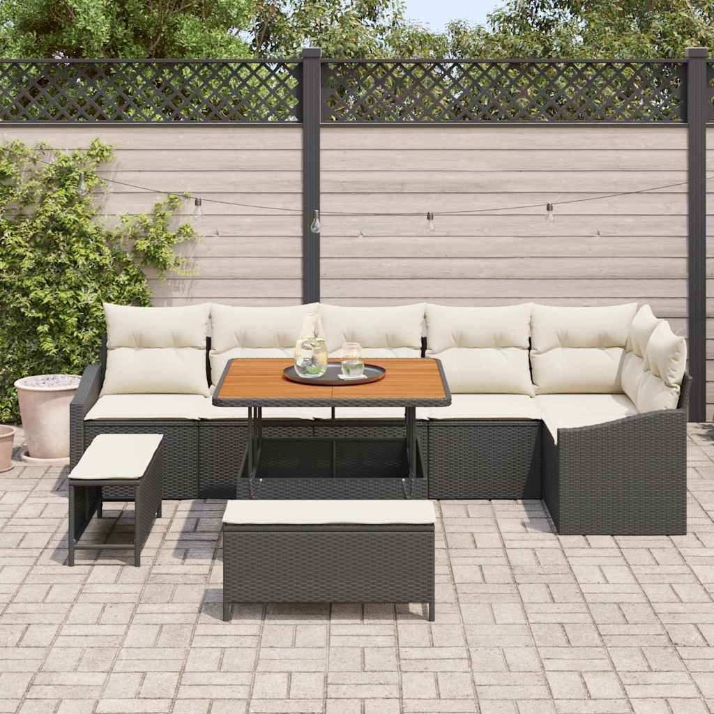 Set Divano da Giardino con cuscino 9 pcs Nero Poly Rattan - homemem39