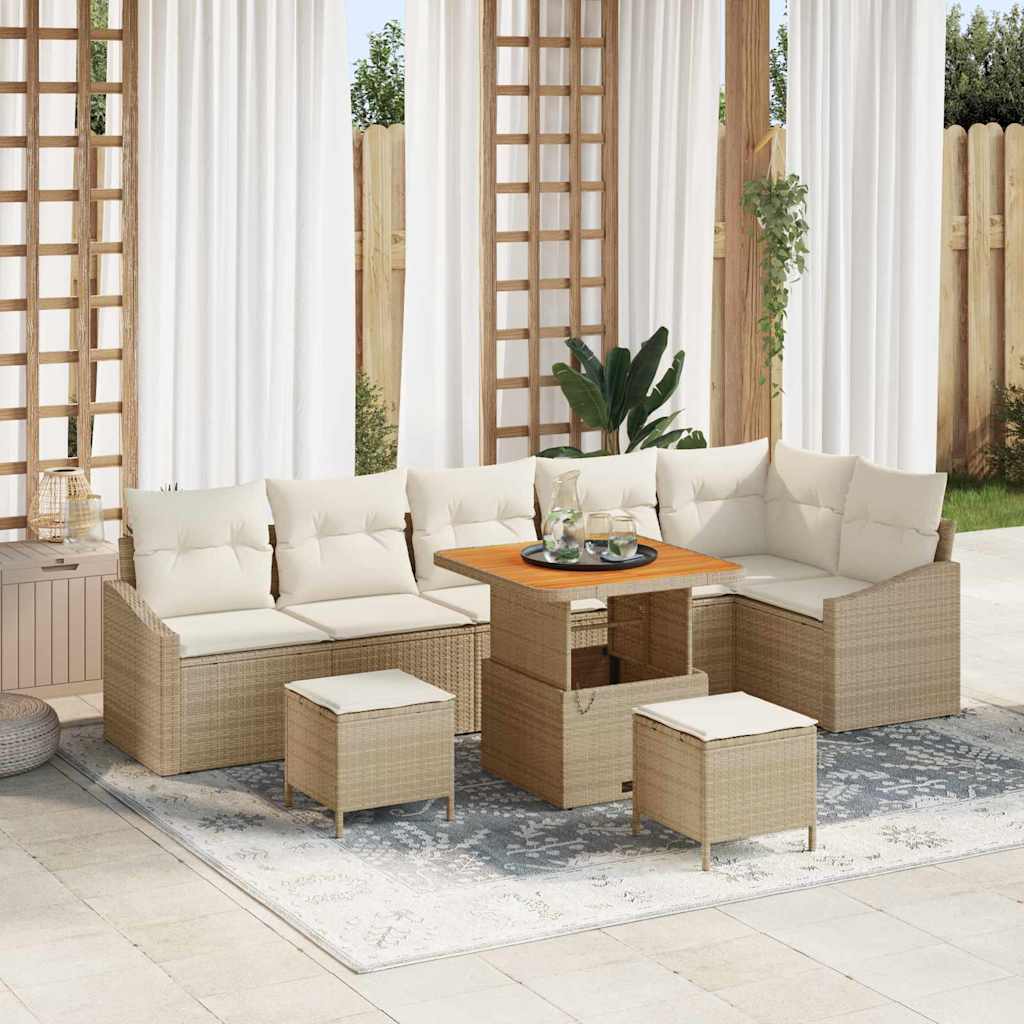 Set Divano da Giardino con cuscino 9 pcs Beige Poly Rattan - homemem39