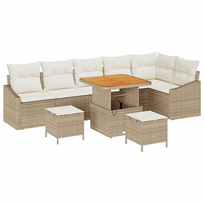 Set Divano da Giardino con cuscino 9 pcs Beige Poly Rattan - homemem39