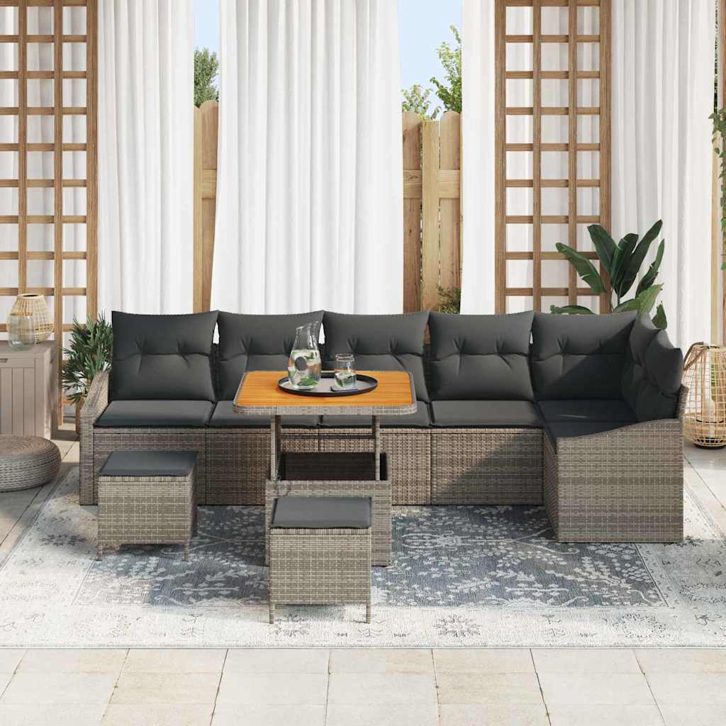 Set Divano da Giardino con cuscino 9 pcs Grigio polyrattan | homemem39
