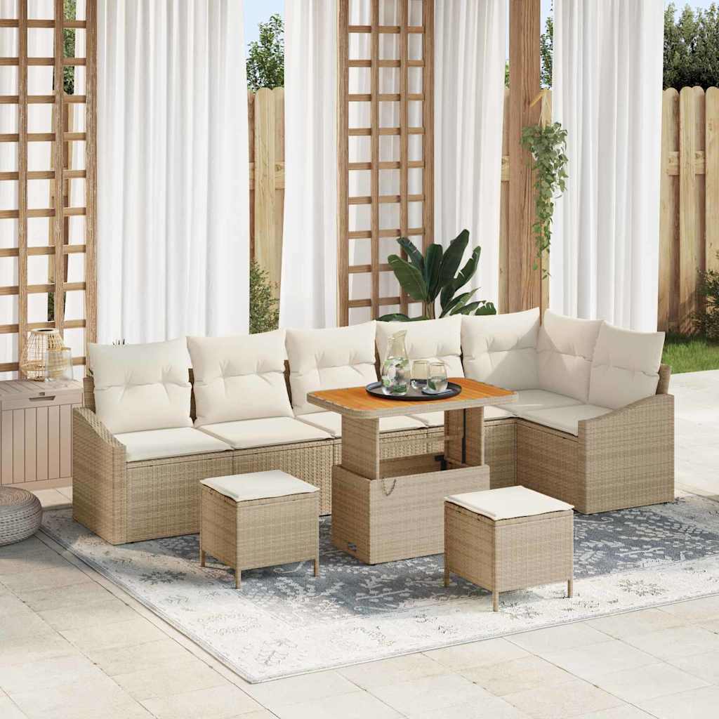 Set Divano da Giardino con cuscino 9 pcs Beige Poly Rattan - homemem39