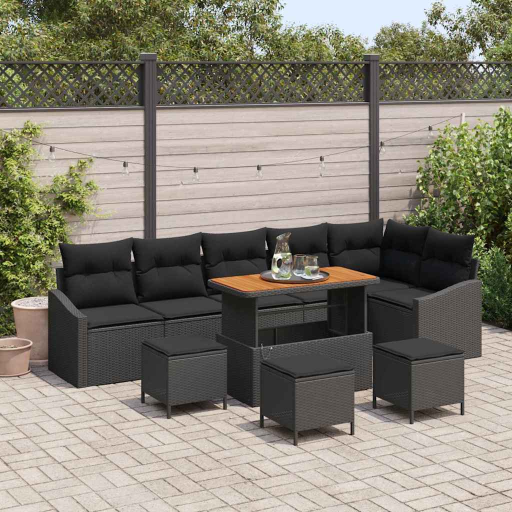 Set Divano da Giardino con cuscino 10 pcs Nero Poly Rattan - homemem39