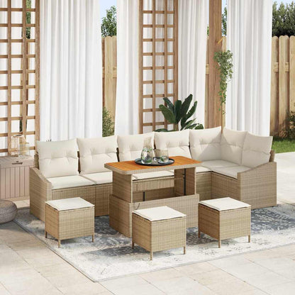 Set Divano da Giardino con cuscino 10 pcs Beige Poly Rattan - homemem39