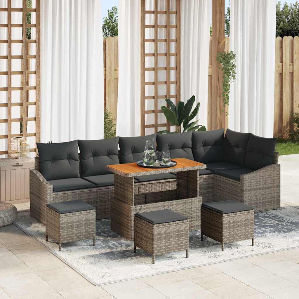 Set Divano da Giardino con cuscino 10 pcs Grigio Poly Rattan - homemem39