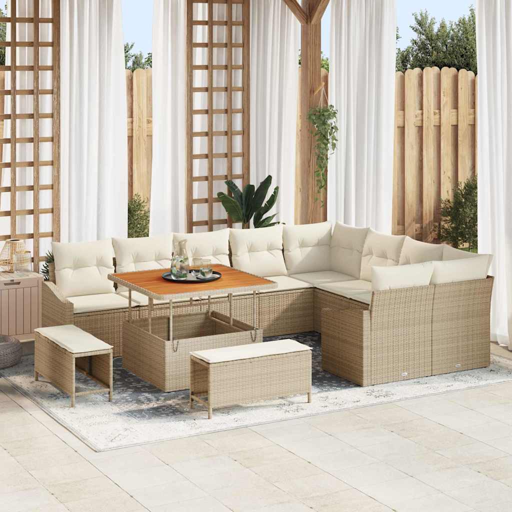 Set Divano da Giardino con cuscino 12 pcs Beige Poly Rattan - homemem39