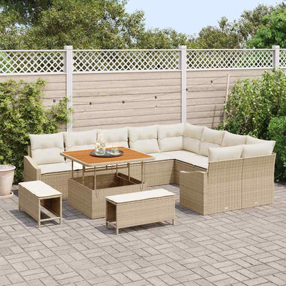 Set Divano da Giardino con cuscino 12 pcs Beige Poly Rattan - homemem39