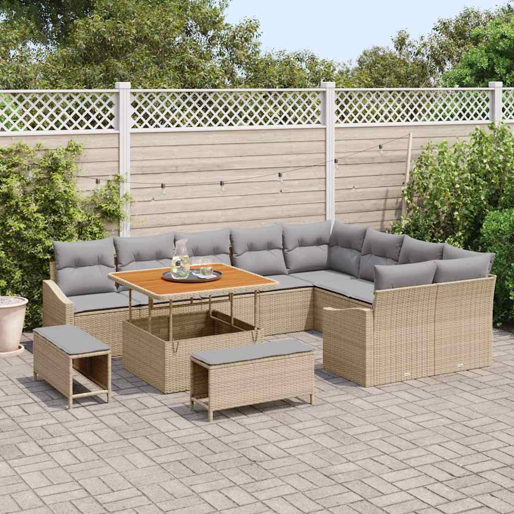 Set Divano da Giardino con cuscino 12 pcs Beige Poly Rattan - homemem39