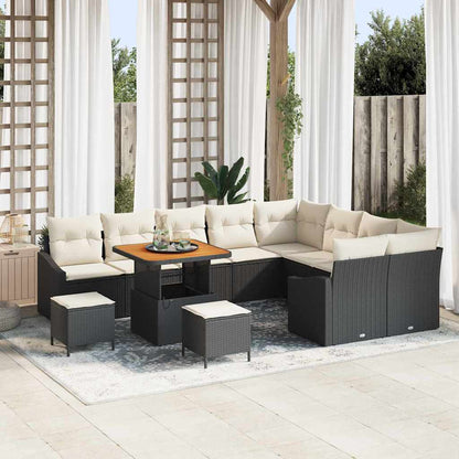 Set Divano da Giardino con cuscino 12 pcs Nero Poly Rattan - homemem39