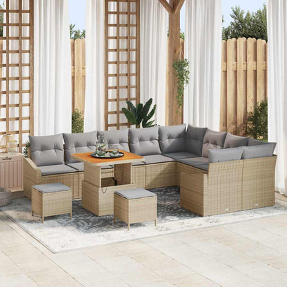 Set Divano da Giardino con cuscino 12 pcs Beige Poly Rattan - homemem39