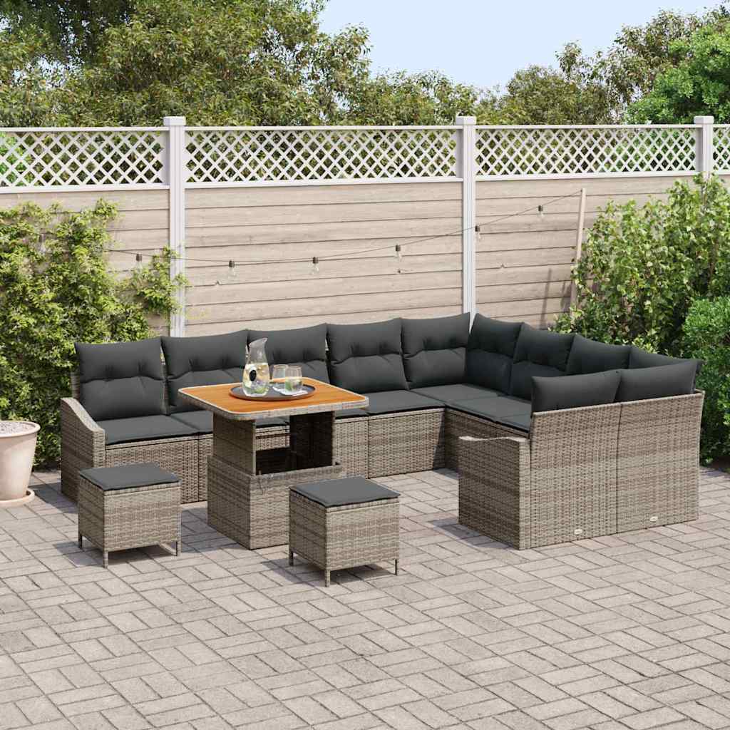 Set Divano da Giardino con cuscino 12 pcs Grigio polyrattan | homemem39