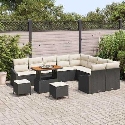 Set Divano da Giardino con cuscino 12 pcs Nero Poly Rattan - homemem39