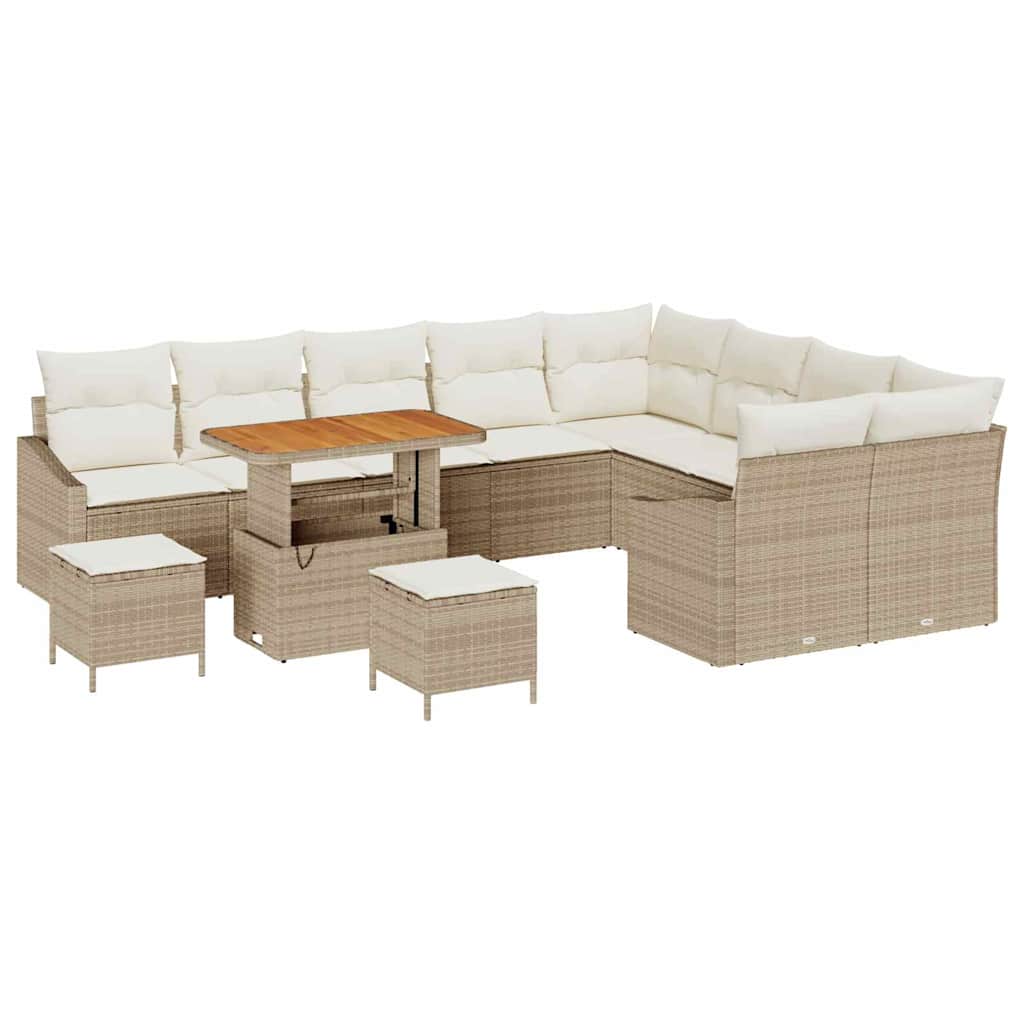 Set Divano da Giardino con cuscino 12 pcs Beige Poly Rattan - homemem39