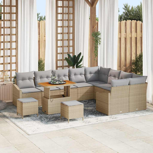 Set Divano da Giardino con cuscino 12 pcs Beige Poly Rattan - homemem39