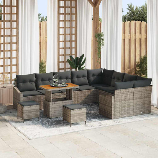 Set Divano da Giardino con cuscino 12 pcs Grigio Poly Rattan - homemem39