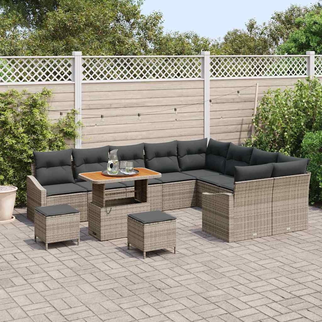 Set Divano da Giardino con cuscino 12 pcs Grigio Poly Rattan - homemem39