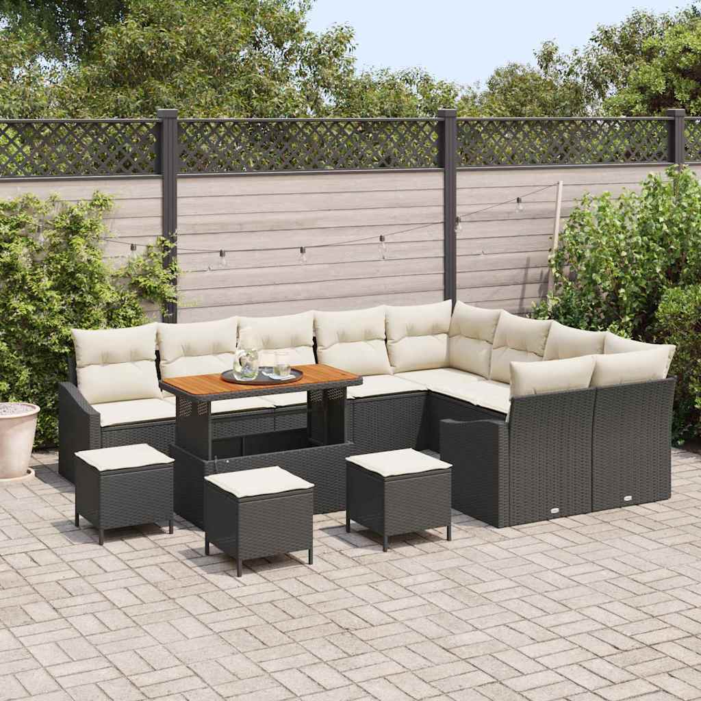 Set Divano da Giardino con cuscino 13 pcs Nero Poly Rattan - homemem39