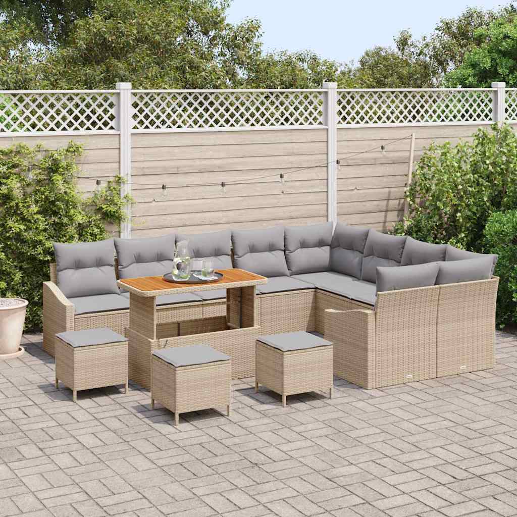Set Divano da Giardino con cuscino 13 pcs Beige Poly Rattan - homemem39