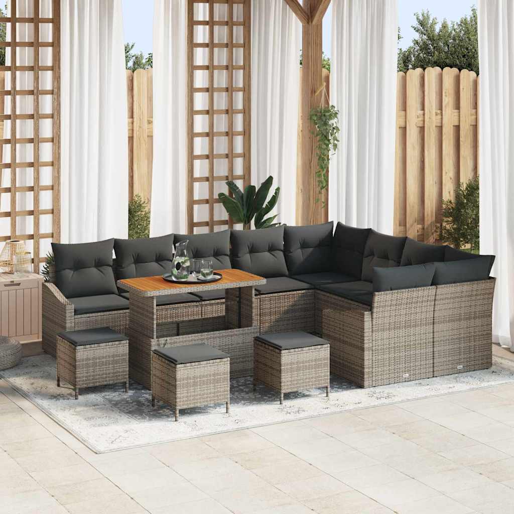 Set Divano da Giardino con cuscino 13 pcs Grigio Poly Rattan - homemem39