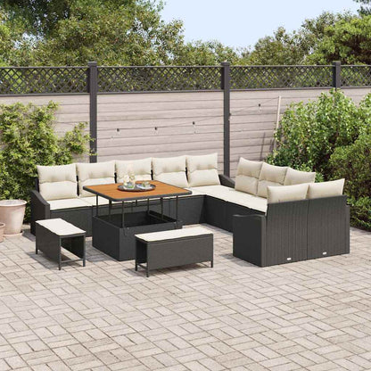 Set Divano da Giardino con cuscino 13 pcs Nero Poly Rattan - homemem39