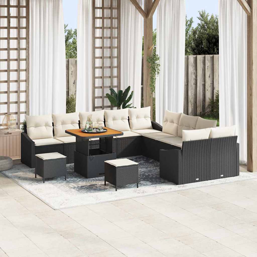 Set Divano da Giardino con cuscino 13 pcs Nero Poly Rattan - homemem39