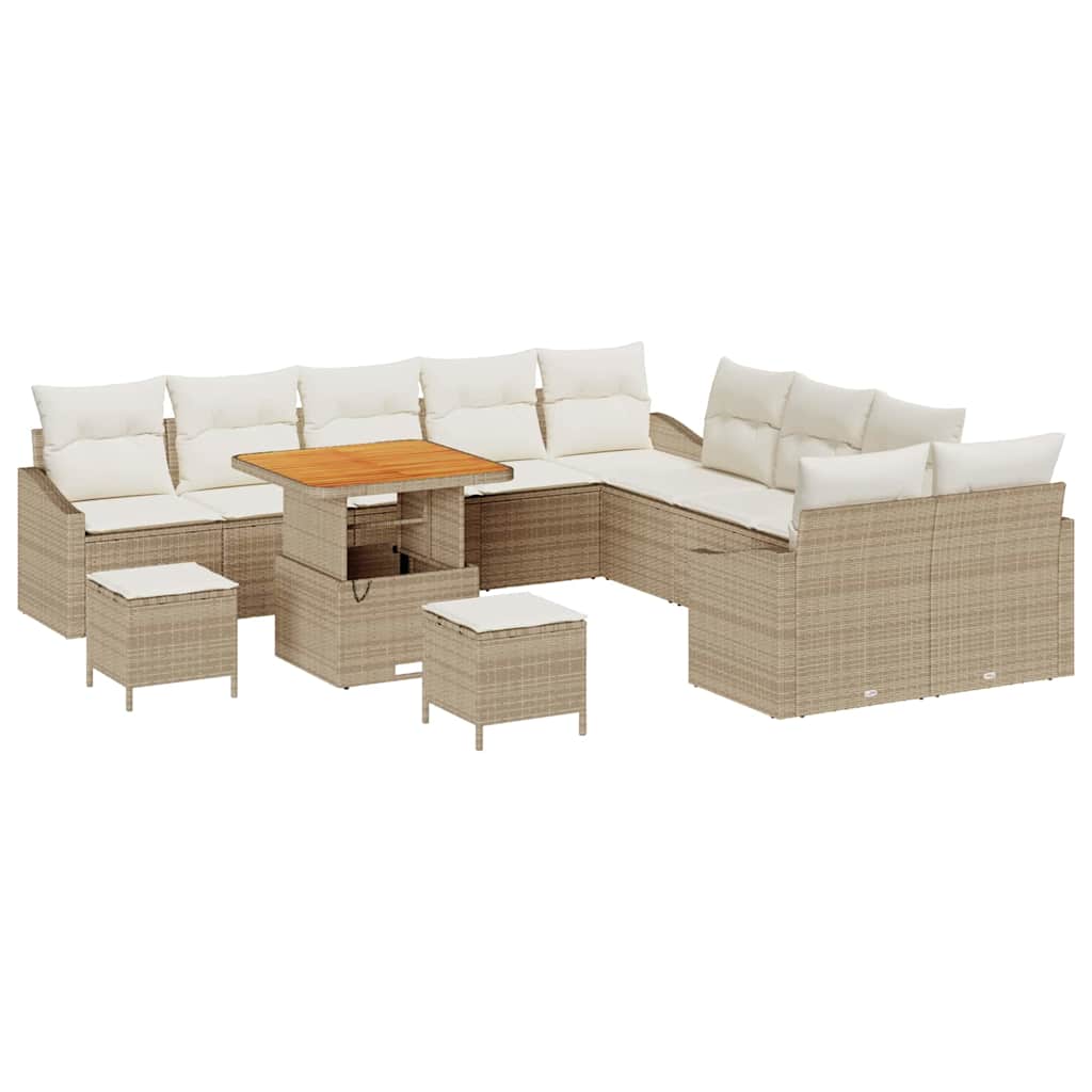 Set Divano da Giardino con cuscino 13 pcs Beige Poly Rattan - homemem39