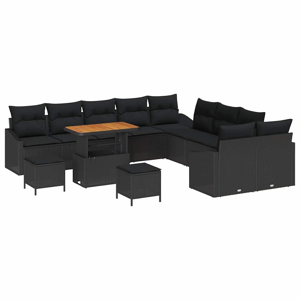 Set Divano da Giardino con cuscino 13 pcs Nero Poly Rattan - homemem39