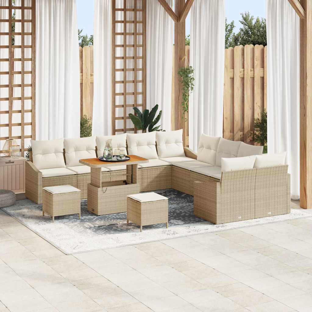 Set Divano da Giardino con cuscino 13 pcs Beige Poly Rattan - homemem39