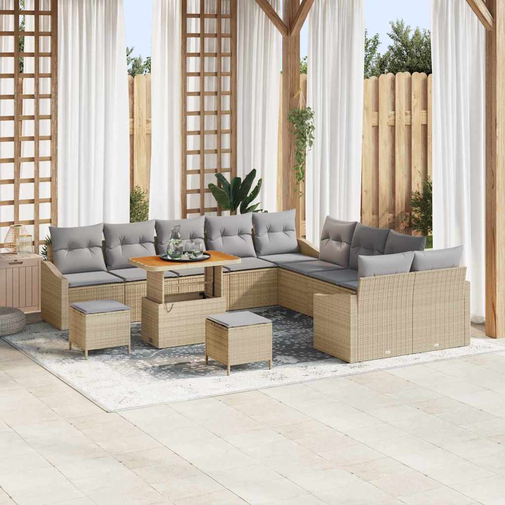 Set Divano da Giardino con cuscino 13 pcs Beige Poly Rattan - homemem39