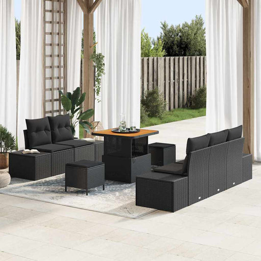 Set Divano da Giardino con cuscino 8 pcs Nero Poly Rattan - homemem39