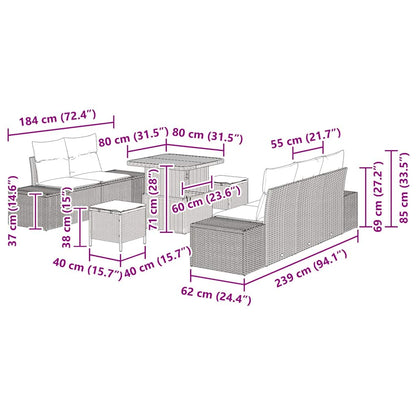 Set Divano da Giardino con cuscino 8 pcs Beige Poly Rattan - homemem39