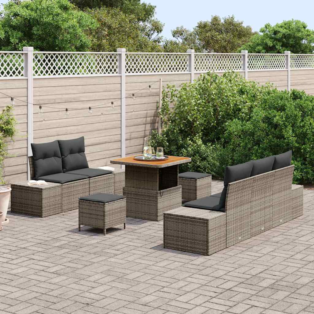 Set Divano da Giardino con cuscino 8 pcs Grigio polyrattan | homemem39