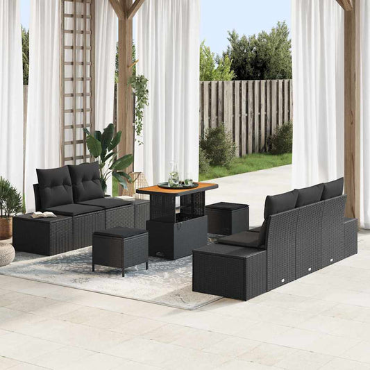 Set Divano da Giardino con cuscino 8 pcs Nero Poly Rattan - homemem39