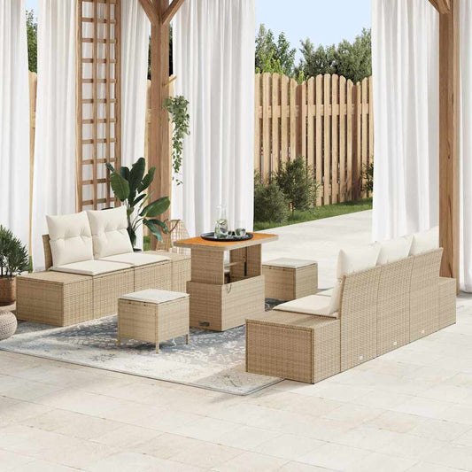 Set Divano da Giardino con cuscino 8 pcs Beige Poly Rattan - homemem39