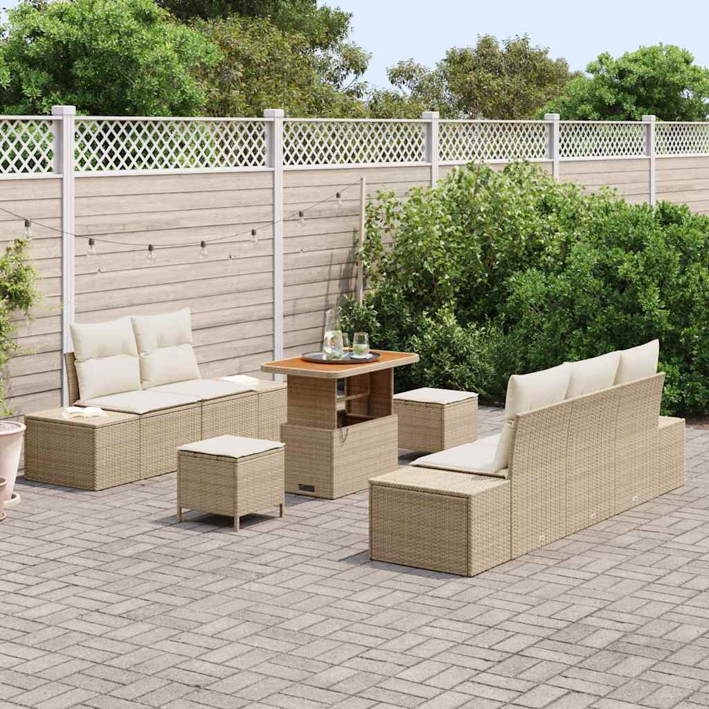 Set Divano da Giardino con cuscino 8 pcs Beige Poly Rattan - homemem39