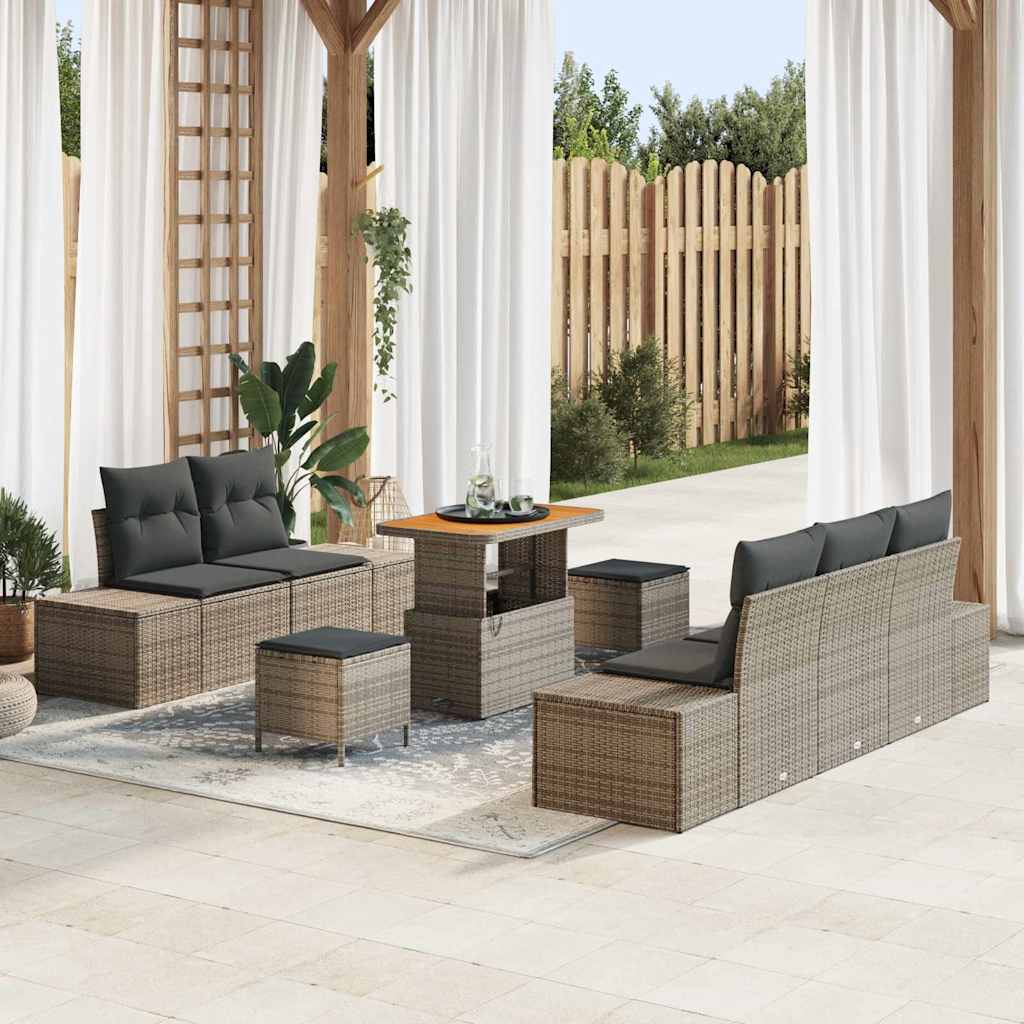 Set Divano da Giardino con cuscino 8 pcs Grigio Poly Rattan - homemem39