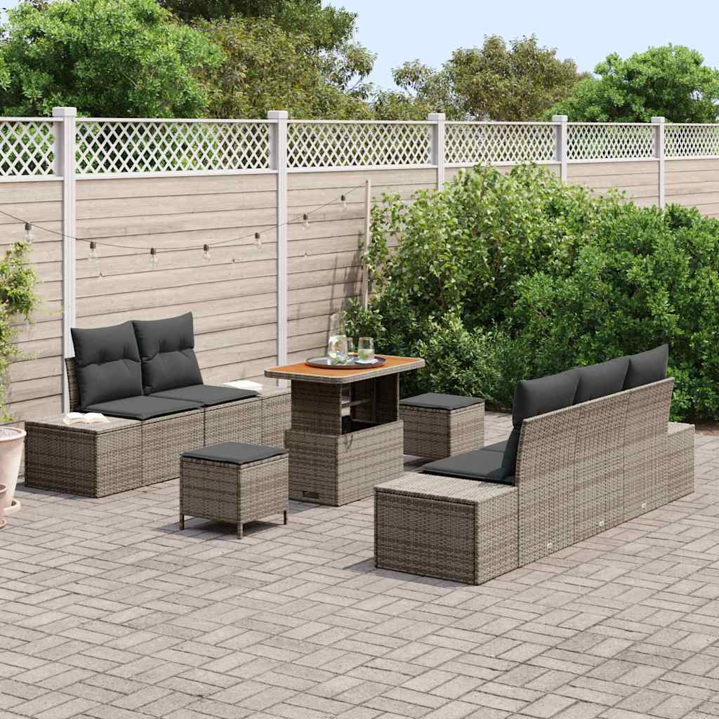 Set Divano da Giardino con cuscino 8 pcs Grigio Poly Rattan - homemem39