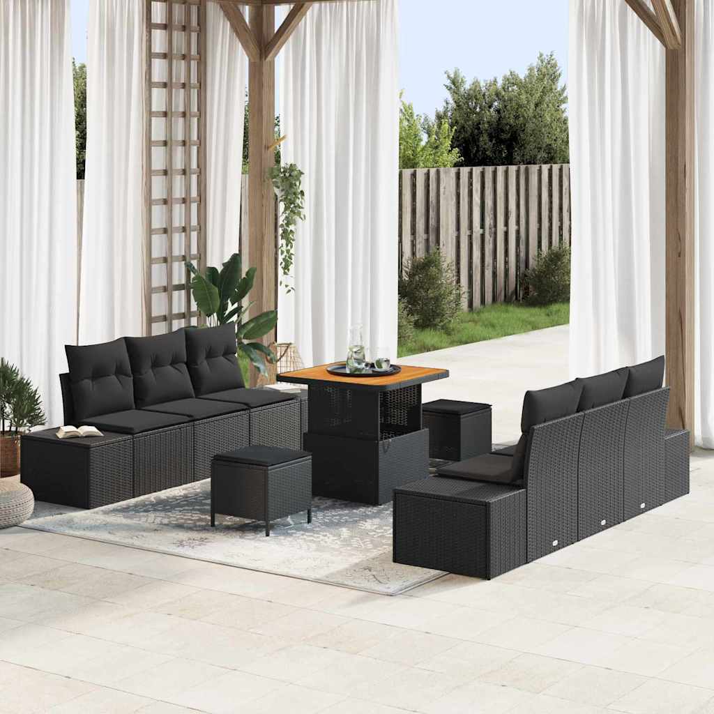 Set Divano da Giardino con cuscino 9 pcs Nero Poly Rattan - homemem39